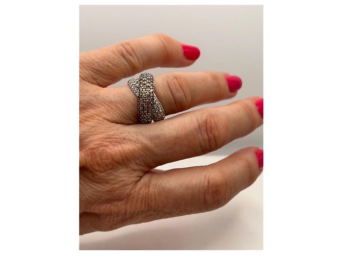 Autre Marque Bague entrelacée pavée de diamants Argenté Doré - vue 5