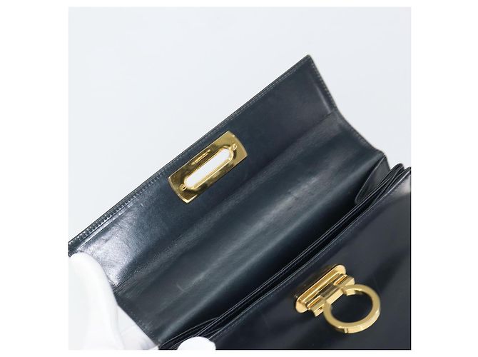 Salvatore Ferragamo Gancini Hand Bag Leather 2way Navy Gold - vista 10