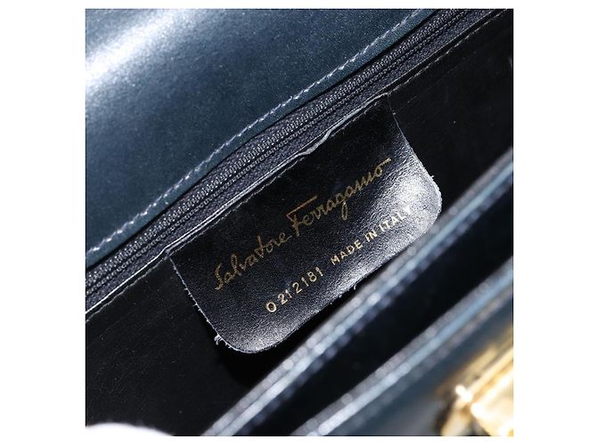 Salvatore Ferragamo Gancini Hand Bag Leather 2way Navy Gold - vista 12