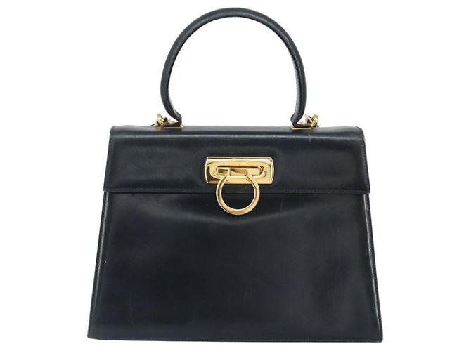 Salvatore Ferragamo Gancini Hand Bag Leather 2way Navy Gold - vista 13