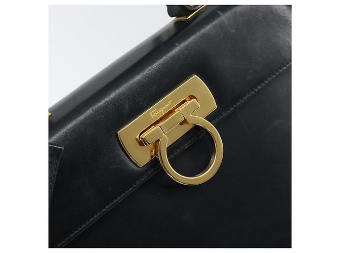 Salvatore Ferragamo Gancini Hand Bag Leather 2way Navy Gold - vista 19
