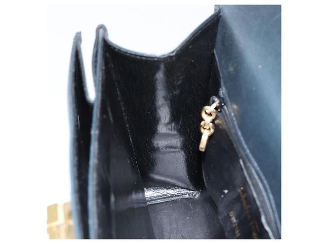 Salvatore Ferragamo Gancini Hand Bag Leather 2way Navy Gold - vista 21