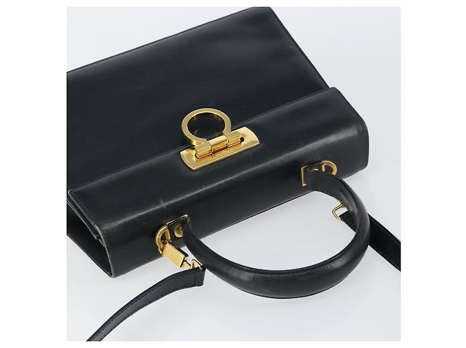 Salvatore Ferragamo Gancini Hand Bag Leather 2way Navy Gold - vista 6