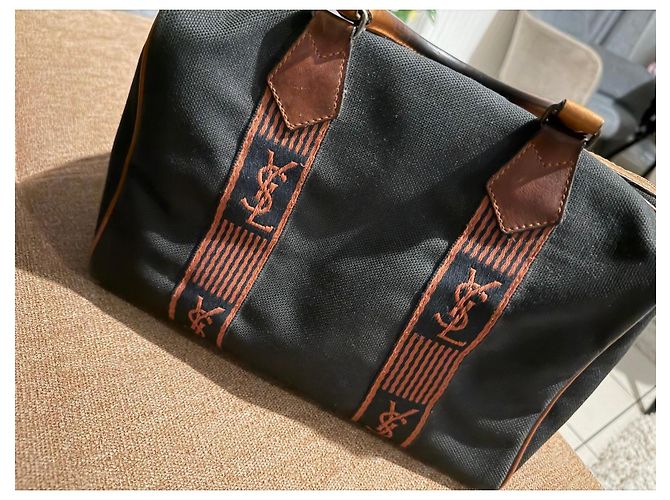 Borsa da viaggio Yves Saint Laurent in tela monogram Marrone Nero - vista 11