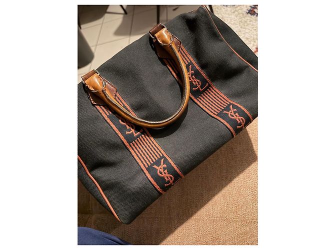 Borsa da viaggio Yves Saint Laurent in tela monogram Marrone Nero - vista 8