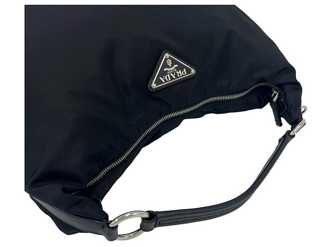 Borsa Prada in Tessuto con logo triangolare in metallo Nero - vista 4