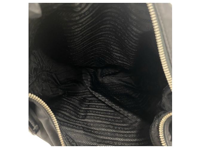 Borsa Prada in Tessuto con logo triangolare in metallo Nero - vista 9