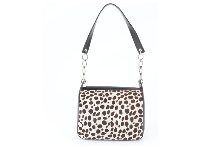 Borsa a tracolla con catena in pelle e pelo di vitello YSL Yves Saint Laurent Nero Multicolore - vista 3