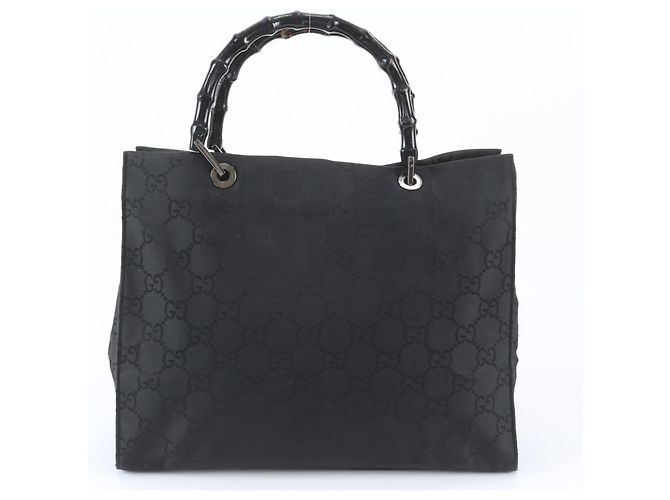 Borsa Tote Gucci Bamboo GG in nylon e pelle Nero - vista 3