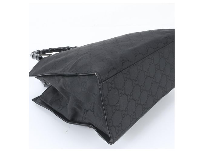 Borsa Tote Gucci Bamboo GG in nylon e pelle Nero - vista 4