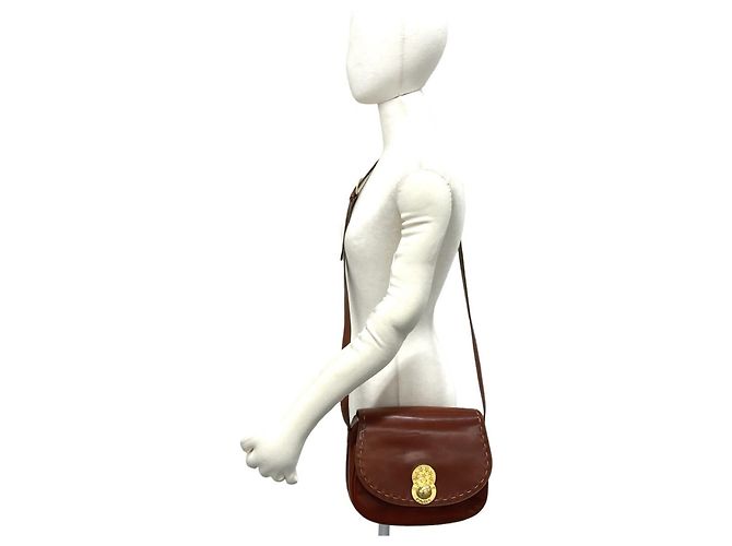 Céline CELINE Starball Circle Logo Schultertasche aus Leder Rot Bordeaux - Ansicht 3