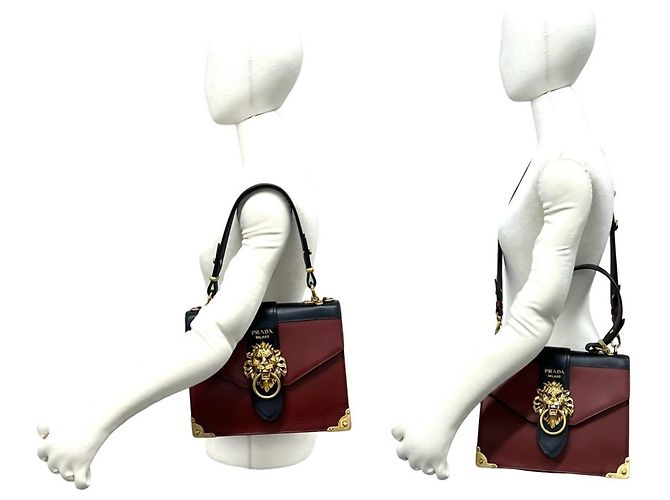 PRADA Cahier Schultertasche Schwarz Rot Bordeaux - Ansicht 2