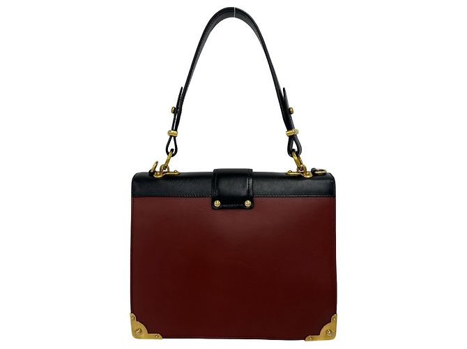 PRADA Cahier Schultertasche Schwarz Rot Bordeaux - Ansicht 3