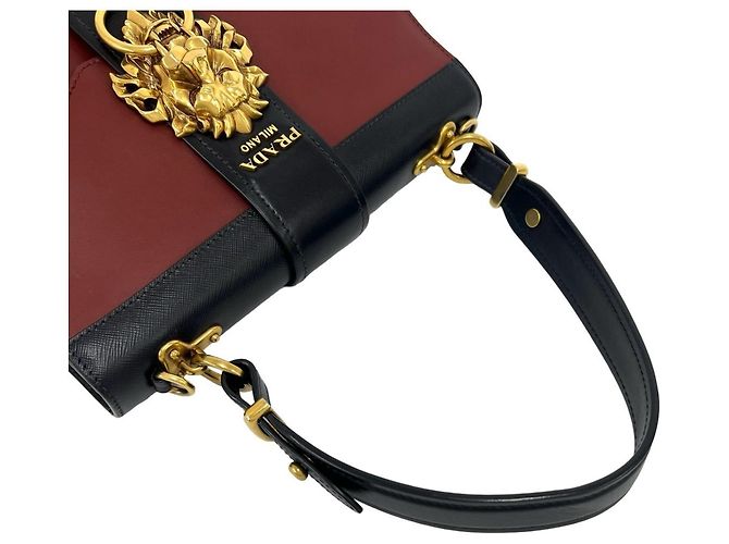 PRADA Cahier Schultertasche Schwarz Rot Bordeaux - Ansicht 4