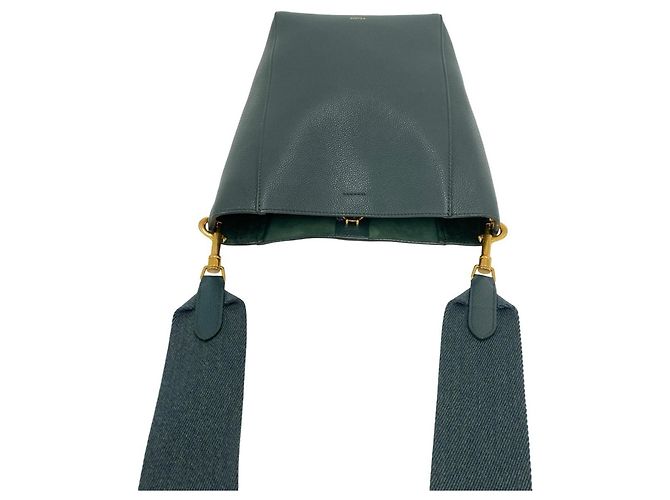 Céline Bolso bucket Celine Sangle de piel grabada Verde - vista 4