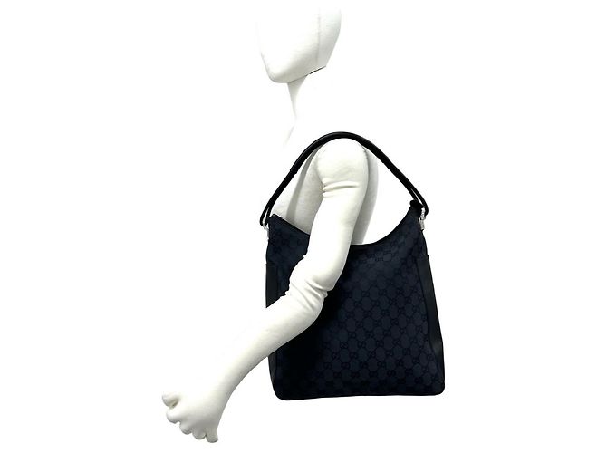 Gucci Tote aus Leder und Canvas mit GG Logo Muster Schwarz - Ansicht 2