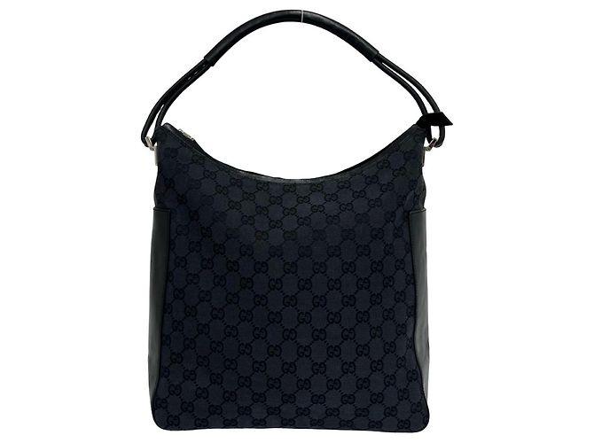 Gucci Tote aus Leder und Canvas mit GG Logo Muster Schwarz - Ansicht 3