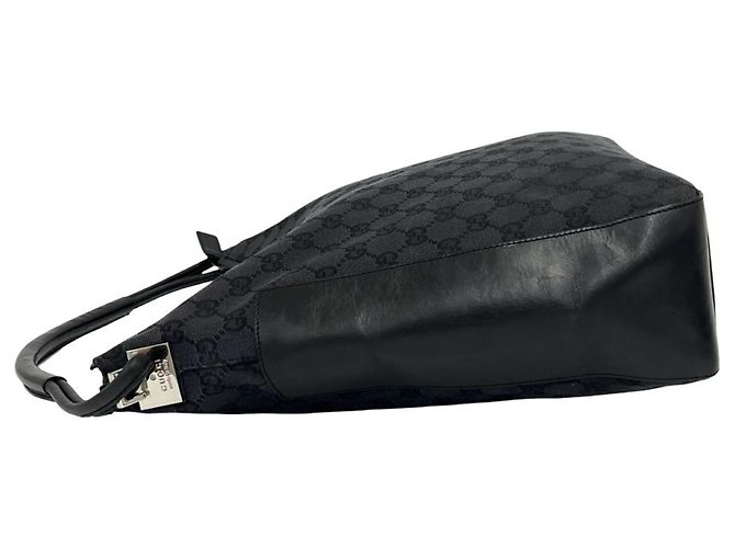 Gucci Tote aus Leder und Canvas mit GG Logo Muster Schwarz - Ansicht 5