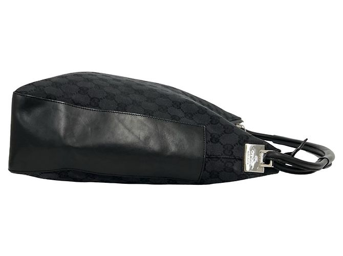 Gucci Tote aus Leder und Canvas mit GG Logo Muster Schwarz - Ansicht 6