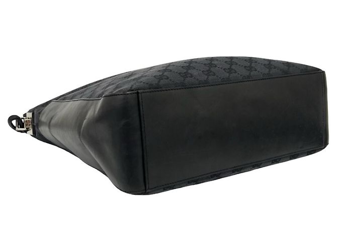 Gucci Tote aus Leder und Canvas mit GG Logo Muster Schwarz - Ansicht 7
