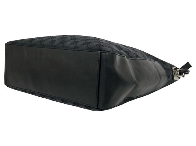 Gucci Tote aus Leder und Canvas mit GG Logo Muster Schwarz - Ansicht 8