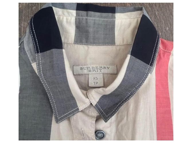 Camisa Túnica em Algodão Burberry Brit Check Preto Vermelho Bege Cinza - vista 2