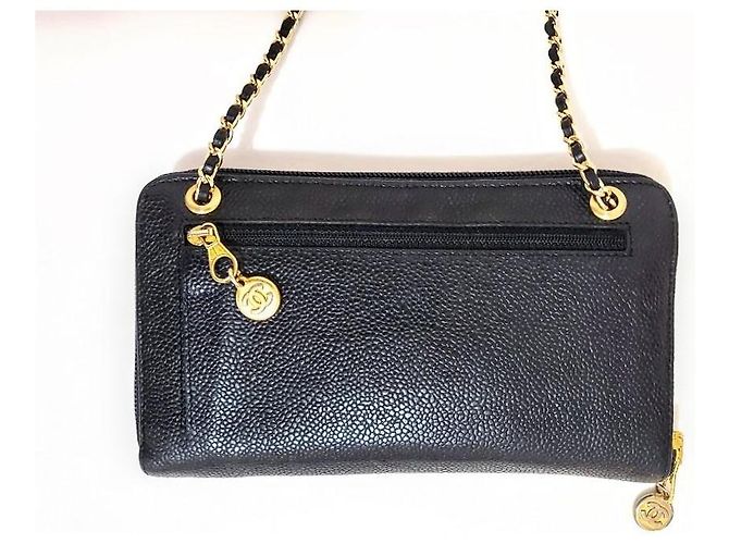 Chanel Timeless Classic Caviar Leather Zip Around Wallet On Chain Black - view 11