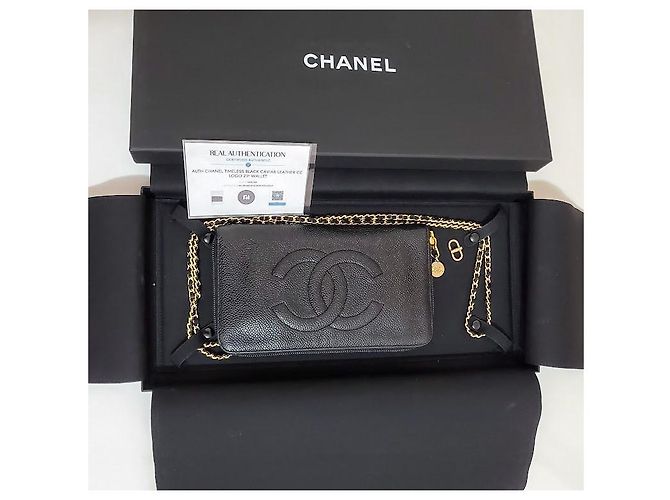 Chanel Timeless Classic Caviar Leather Zip Around Wallet On Chain Black - view 2