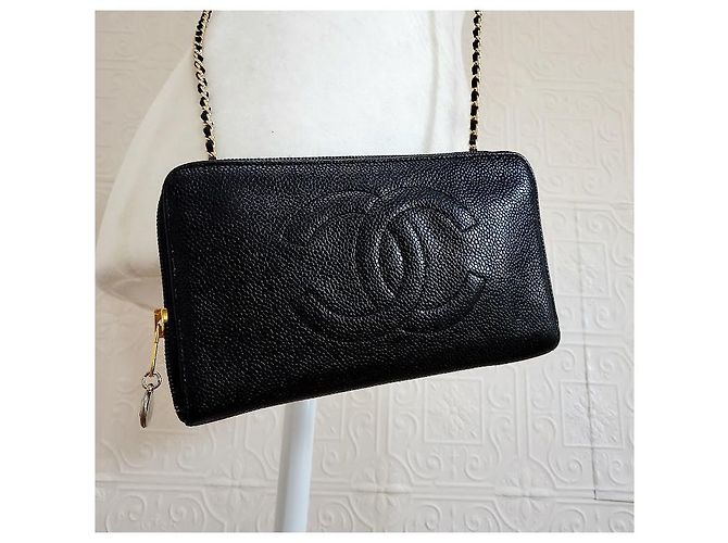 Chanel Timeless Classic Caviar Leather Zip Around Wallet On Chain Black - view 4