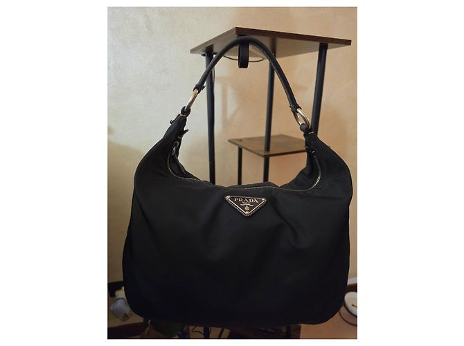 Prada Hobo-Taschen Nylon Leder Dunkelblau - Ansicht 15
