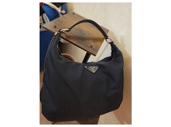 Prada Hobo-Taschen Nylon Leder Dunkelblau - Ansicht 2