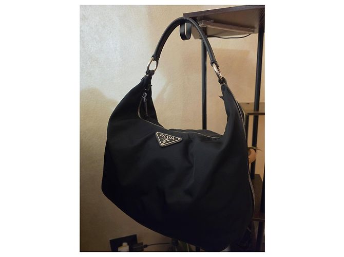 Prada Hobo-Taschen Nylon Leder Dunkelblau - Ansicht 3