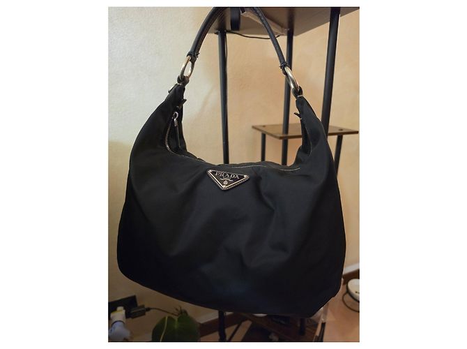 Prada Hobo-Taschen Nylon Leder Dunkelblau - Ansicht 4