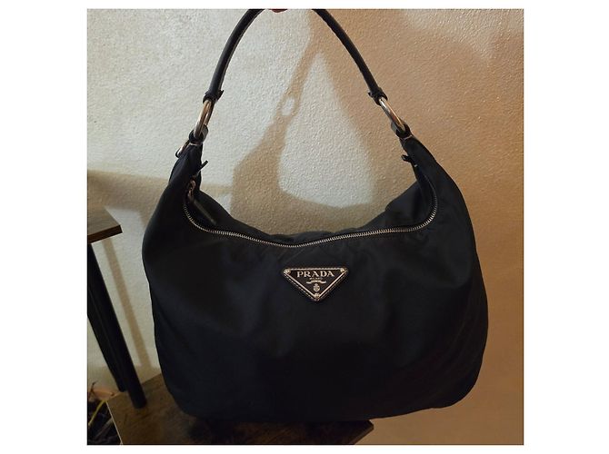 Prada Hobo-Taschen Nylon Leder Dunkelblau - Ansicht 7
