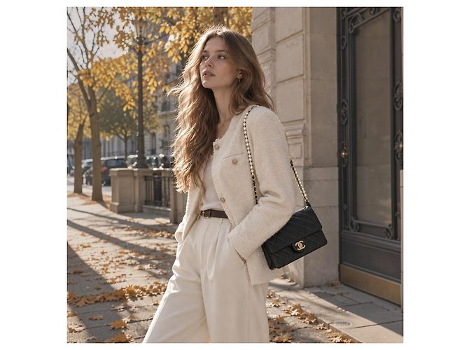 Timeless Chanel gesteppte Ziegenleder-Klapptasche mit Perlenkette Schwarz - Ansicht 2