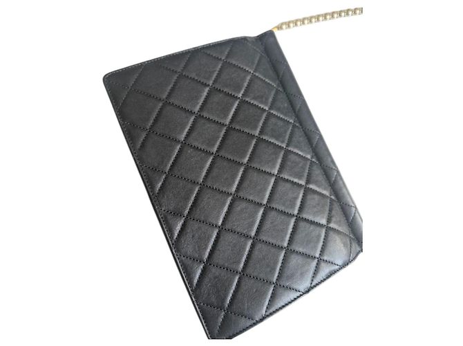 Timeless Chanel gesteppte Ziegenleder-Klapptasche mit Perlenkette Schwarz - Ansicht 6