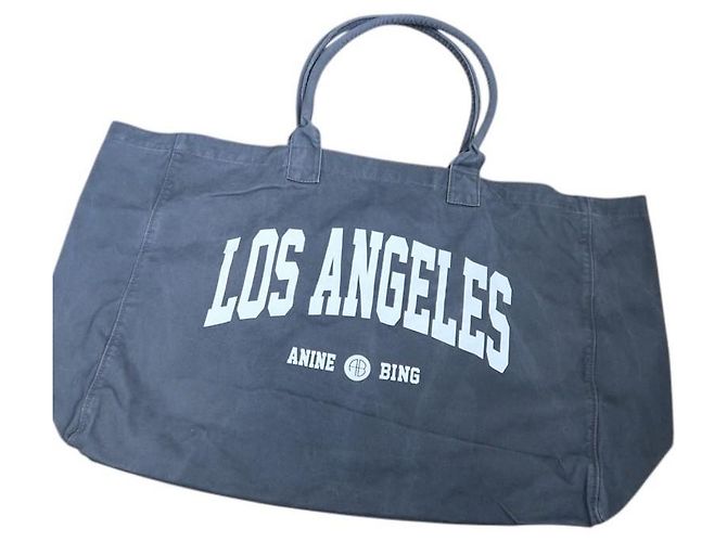 ANINE BING Leo canvas tote Paris University - grey washed Grigio - vista 10