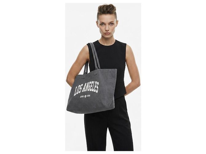 ANINE BING Leo canvas tote Paris University - grey washed Grigio - vista 2