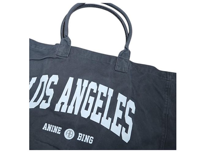 ANINE BING Leo canvas tote Paris University - grey washed Grigio - vista 8