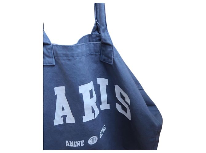 ANINE BING Leo canvas tote Paris University - blue washed - vista 12