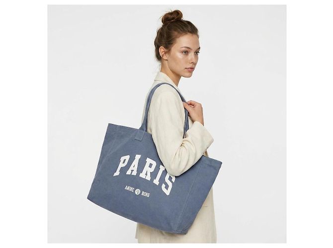 ANINE BING Leo canvas tote Paris University - blue washed - vista 2