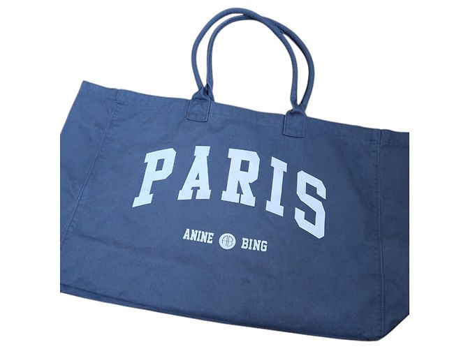 ANINE BING Leo canvas tote Paris University - blue washed - vista 3