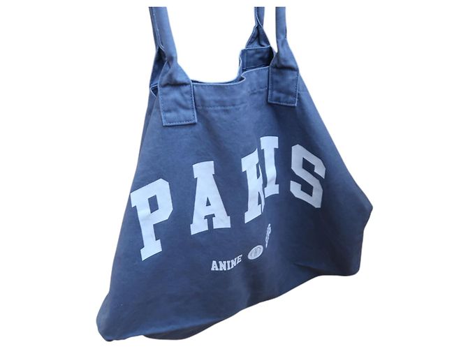 ANINE BING Leo canvas tote Paris University - blue washed - vista 9