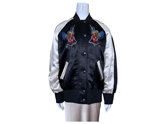 Zadig & Voltaire "Lady" Bestickte Bomberjacke Totenkopf Schwarz Weiß Mehrfarben - Ansicht 2