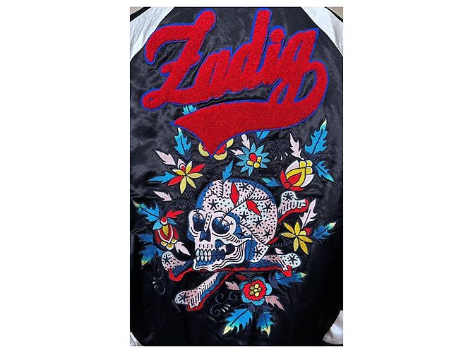 Zadig & Voltaire "Lady" Bestickte Bomberjacke Totenkopf Schwarz Weiß Mehrfarben - Ansicht 6