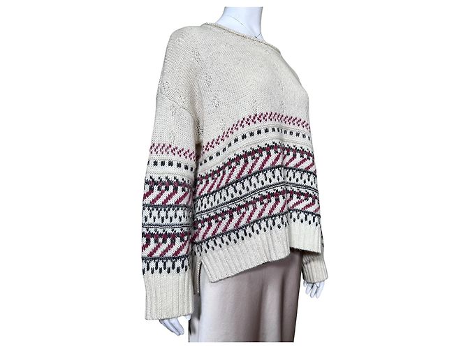 Suncoo Pull Paquita Maille Fair Isle Noir Rose Blanc Gris Bordeaux - vue 2