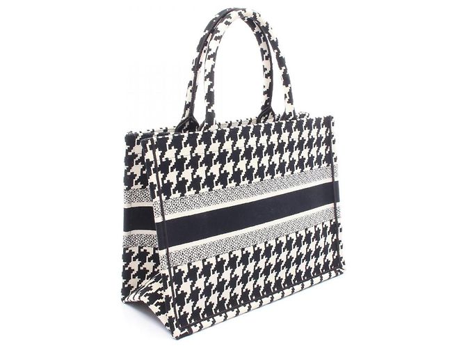 Bolso Tote Christian Dior Medium Houndstooth Negro Blanco - vista 2