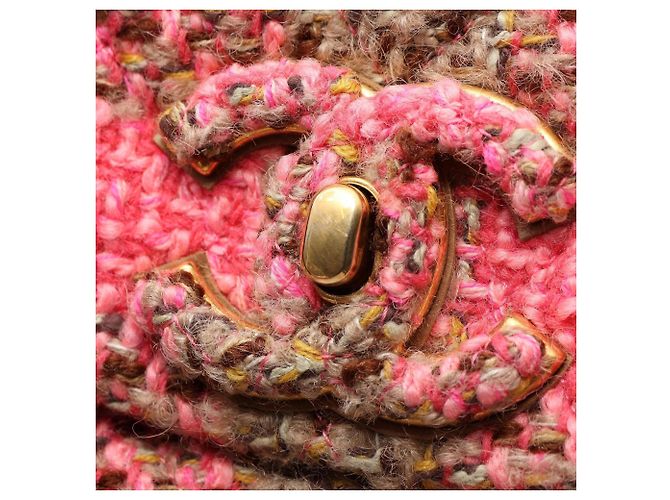 Bolsa de Ombro 2 Vias Chanel Coco Mark Turnlock Check Marrom Rosa Multicor - vista 10