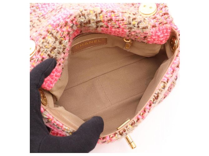 Bolsa de Ombro 2 Vias Chanel Coco Mark Turnlock Check Marrom Rosa Multicor - vista 3