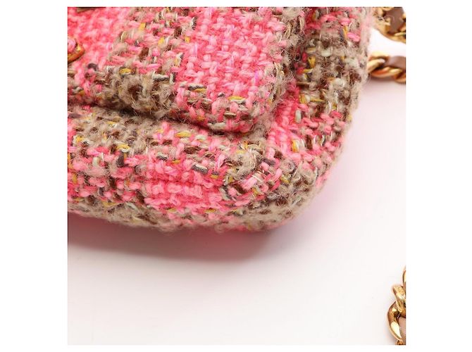 Bolsa de Ombro 2 Vias Chanel Coco Mark Turnlock Check Marrom Rosa Multicor - vista 7